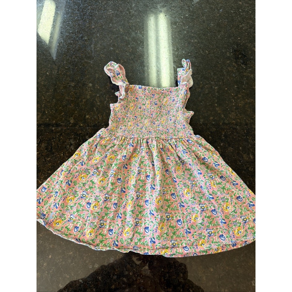 Ralph Lauren Toddler Dress Sz 12m Smocked Sundress Knit Cotton Floral Flutter